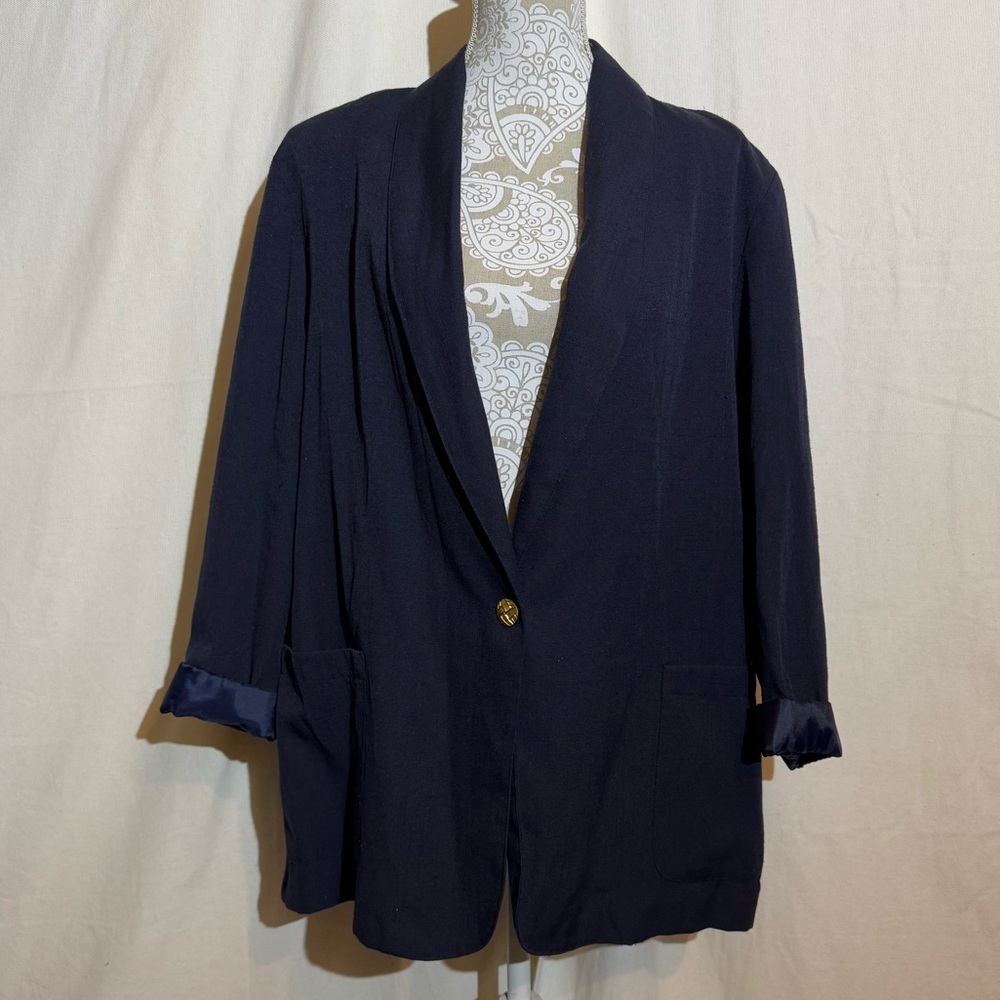 Sellecca // Vintage dark blue deep v neck blazer jacket size 14 JK3